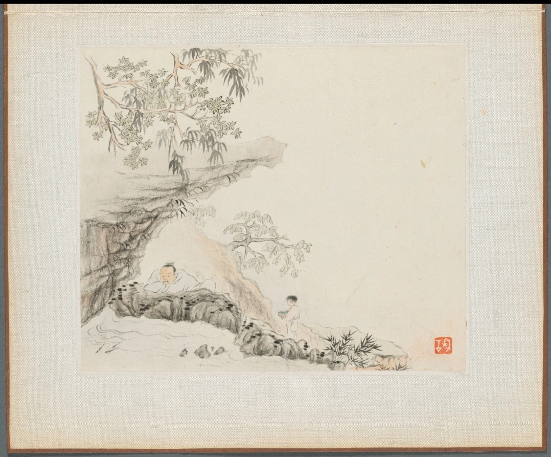 Album of Landscape Paintings Illustrating Old Poems: Scholar watching Fish — Hua Yan (Chinese, 1682–c. 1765)