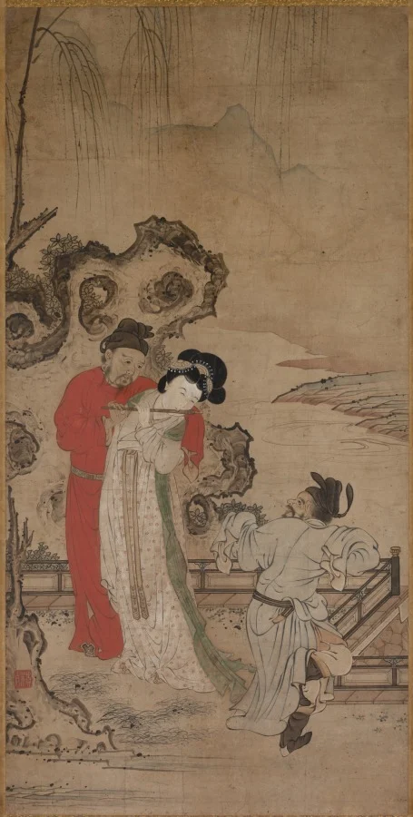 Emperor Minghuang Teaching Yang Gueifei to Play the Flute — Choryusai (Japanese)