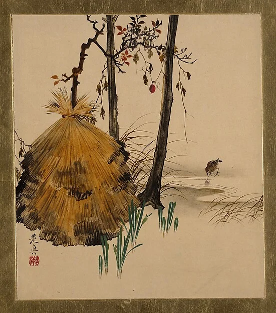 Lacquer Paintings of Various Subjects: Snow Shelter for a Tree with Sparrow