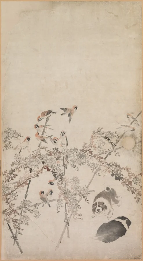 Puppies, Sparrows, and Chrysanthemums — Nagasawa Rosetsu (Japanese, 1754–1799)
