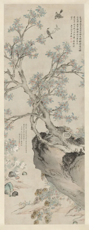 Yellow Chrysanthemums and Red Osmanthus in the Style of Wang Yuan — Shen Zhou (Chinese, 1427–1509)