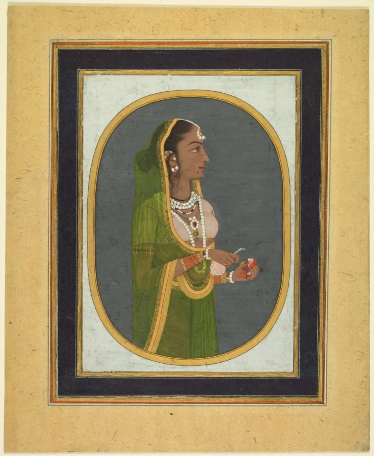 Court Lady Pouring Wine (recto) — Muhammad Rizavi Hindi (Indian, active mid-1700s)