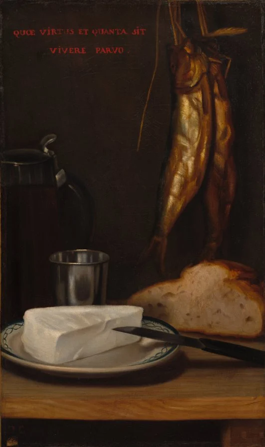 Still Life with Herring, Bread, and Cheese — Alexandre-Gabriel Decamps (French, 1803–1860)