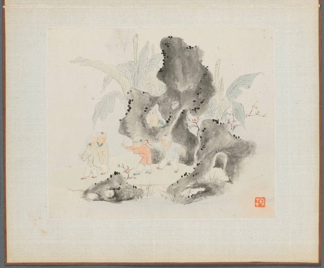Album of Landscape Paintings Illustrating Old Poems: Children Playing Blindman's Buff in a Garden — Hua Yan (Chinese, 1682–c. 1765)