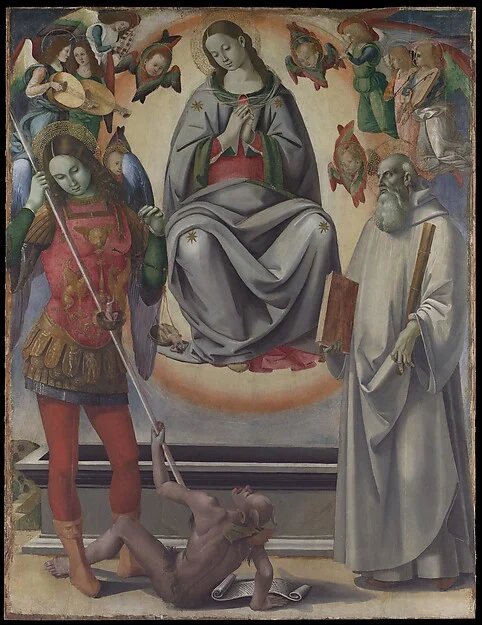 The Assumption of the Virgin with Saints Michael and Benedict — Luca Signorelli (Luca d'Egidio di Luca di Ventura)