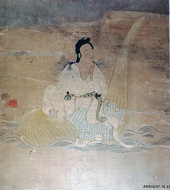 Bodhisattva Guanyin Riding a White Lotus Petal