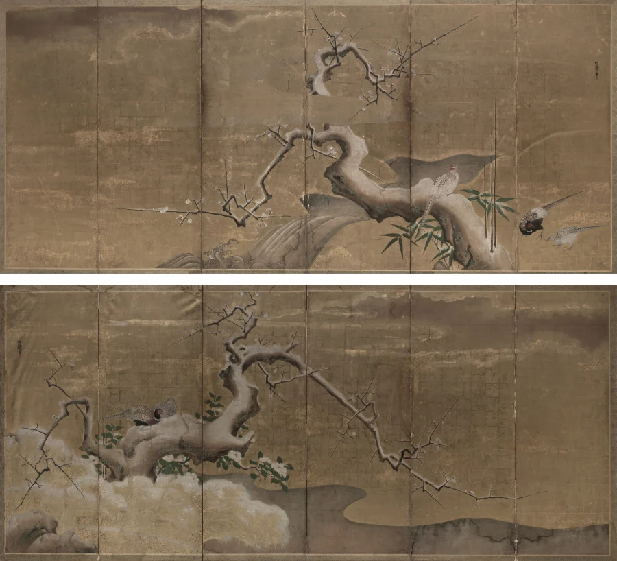 Winter Scene with Plum Trees and Pheasants — Kano Naonobu (Japanese, 1607–1650)